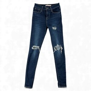 Levi's Jeans Womens 25 Blue 720 High‎ Rise Super Skinny Distressed Stretch Denim